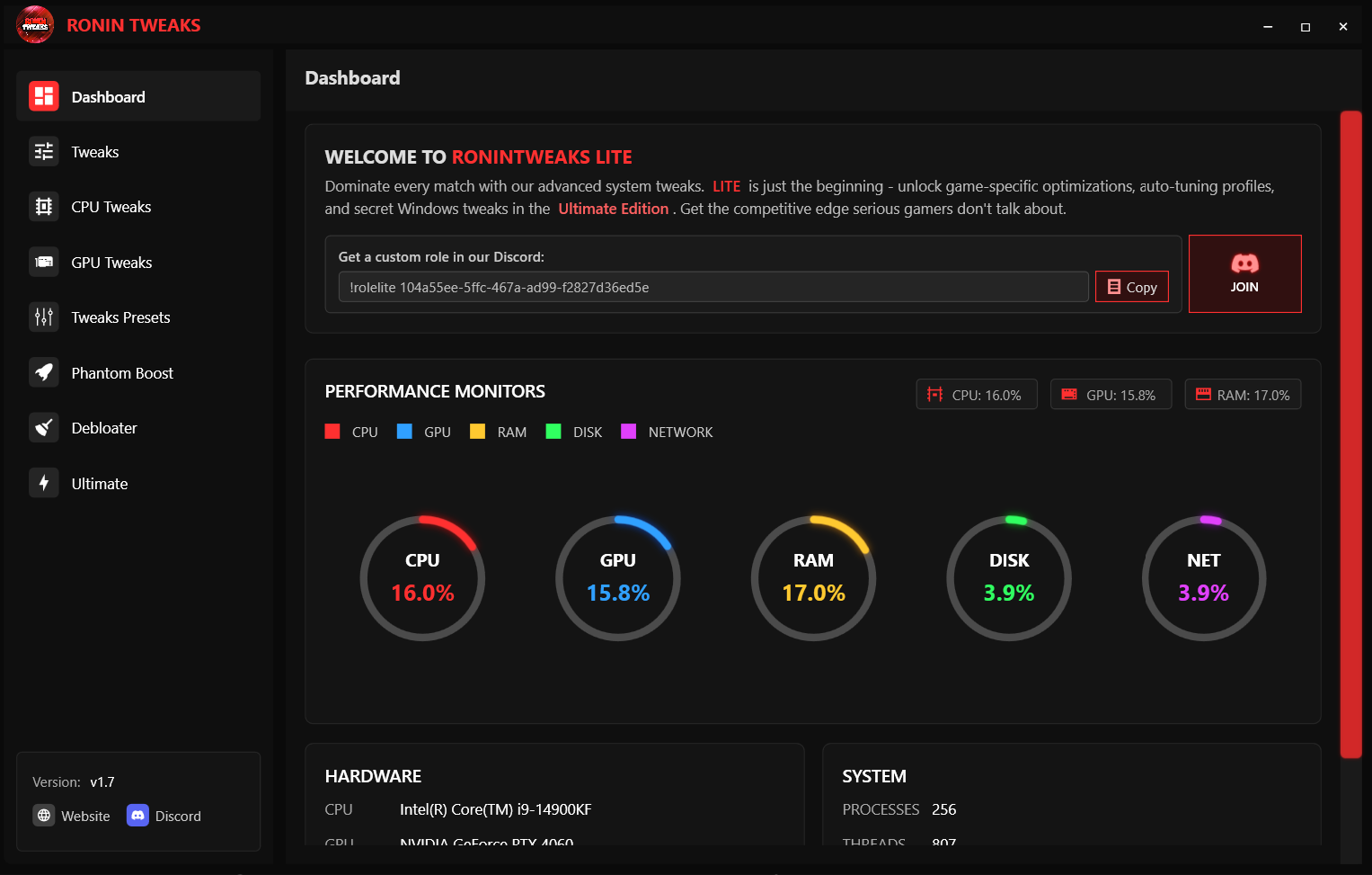 RoninTweaks Interface